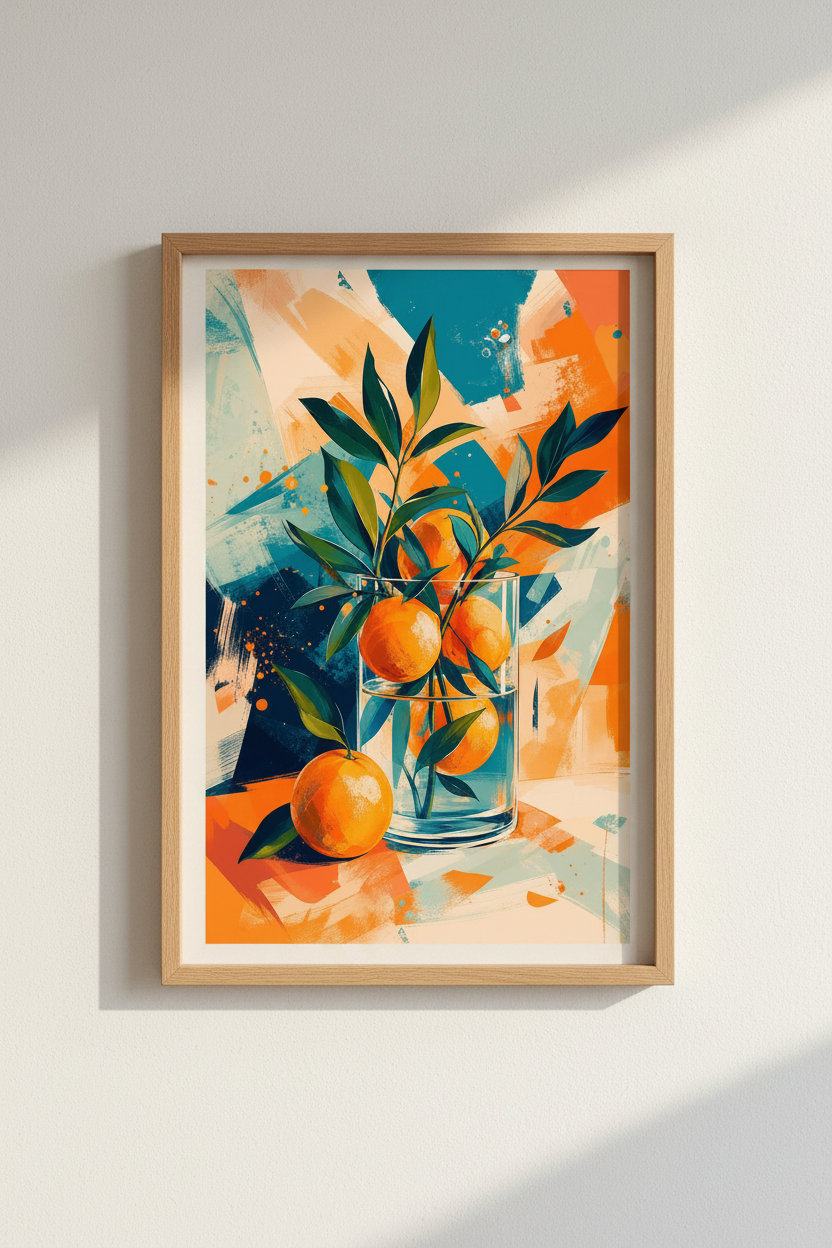 Orange Wall Art Print | Abstract Citrus Fruit Poster, Colorful Kitchen Decor