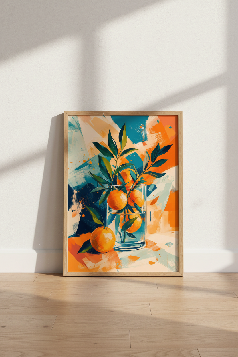 Orange Wall Art Print | Abstract Citrus Fruit Poster, Colorful Kitchen Decor