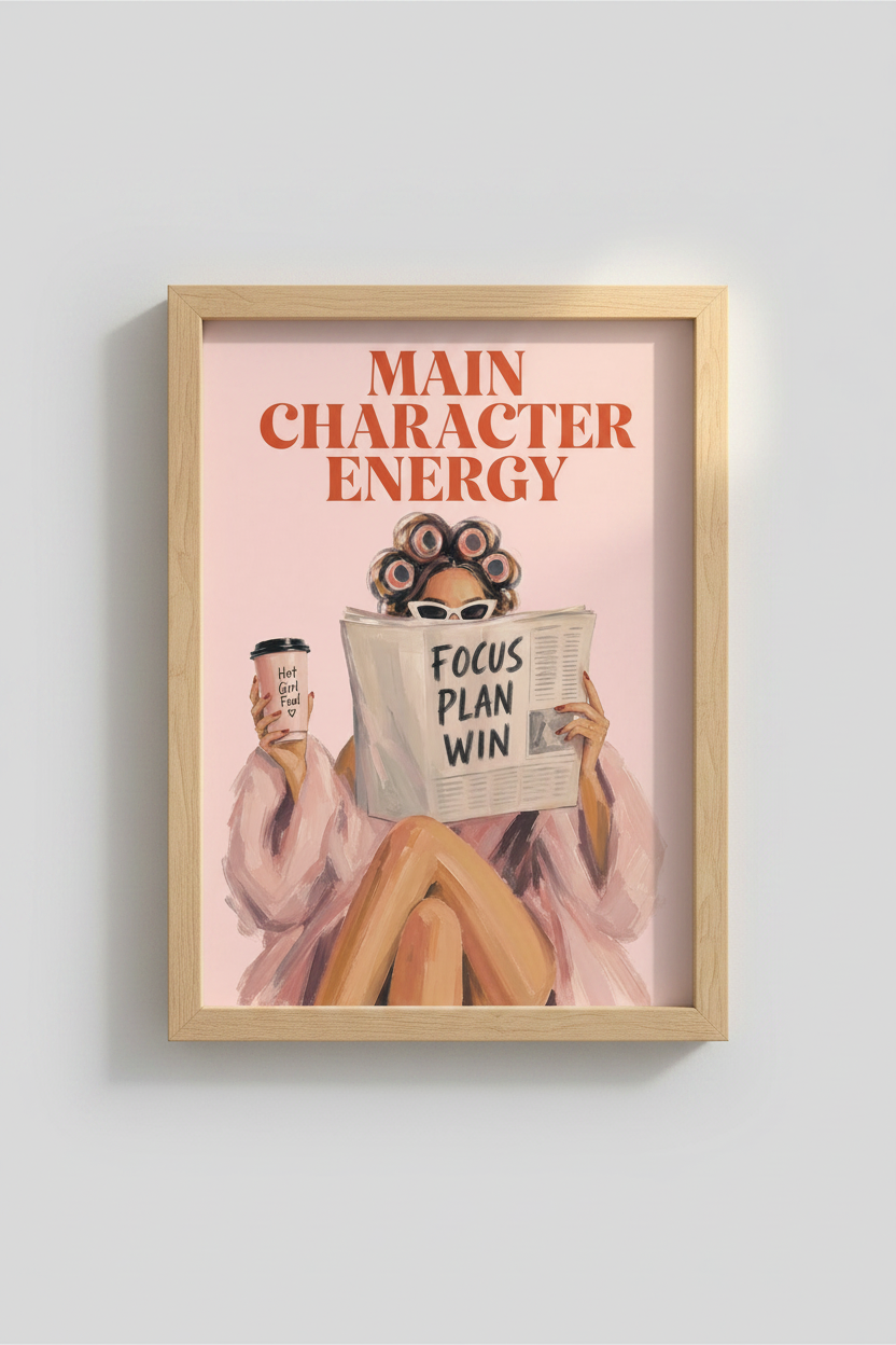Main Character Energy Print | Trendy Pink Aesthetic Wall Art | Modern Bedroom Decor Poster