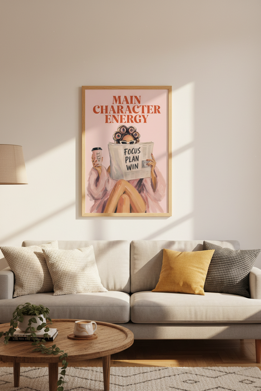 Main Character Energy Print | Trendy Pink Aesthetic Wall Art | Modern Bedroom Decor Poster