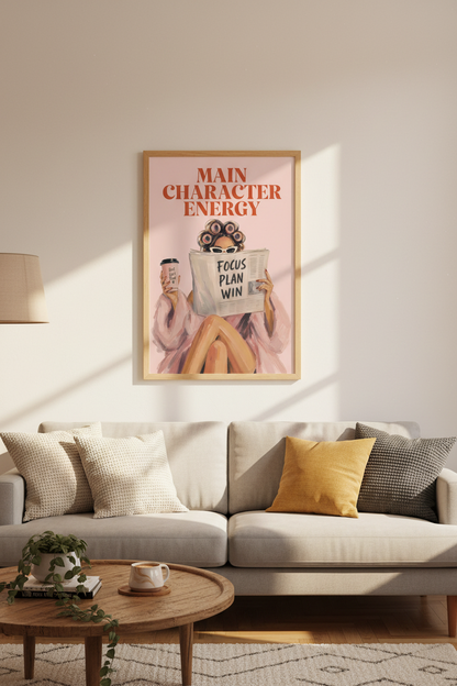 Main Character Energy Print | Trendy Pink Aesthetic Wall Art | Modern Bedroom Decor Poster
