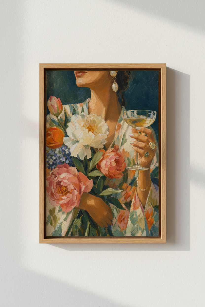 Impasto Woman Wall Art Print | Floral Oil Painting Poster | Chic Dining Room Decor
