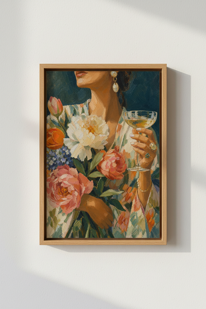 Impasto Woman Wall Art Print | Floral Oil Painting Poster | Chic Dining Room Decor