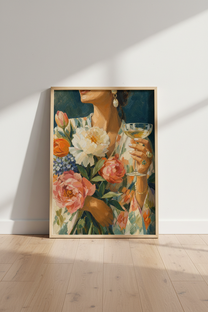 Impasto Woman Wall Art Print | Floral Oil Painting Poster | Chic Dining Room Decor