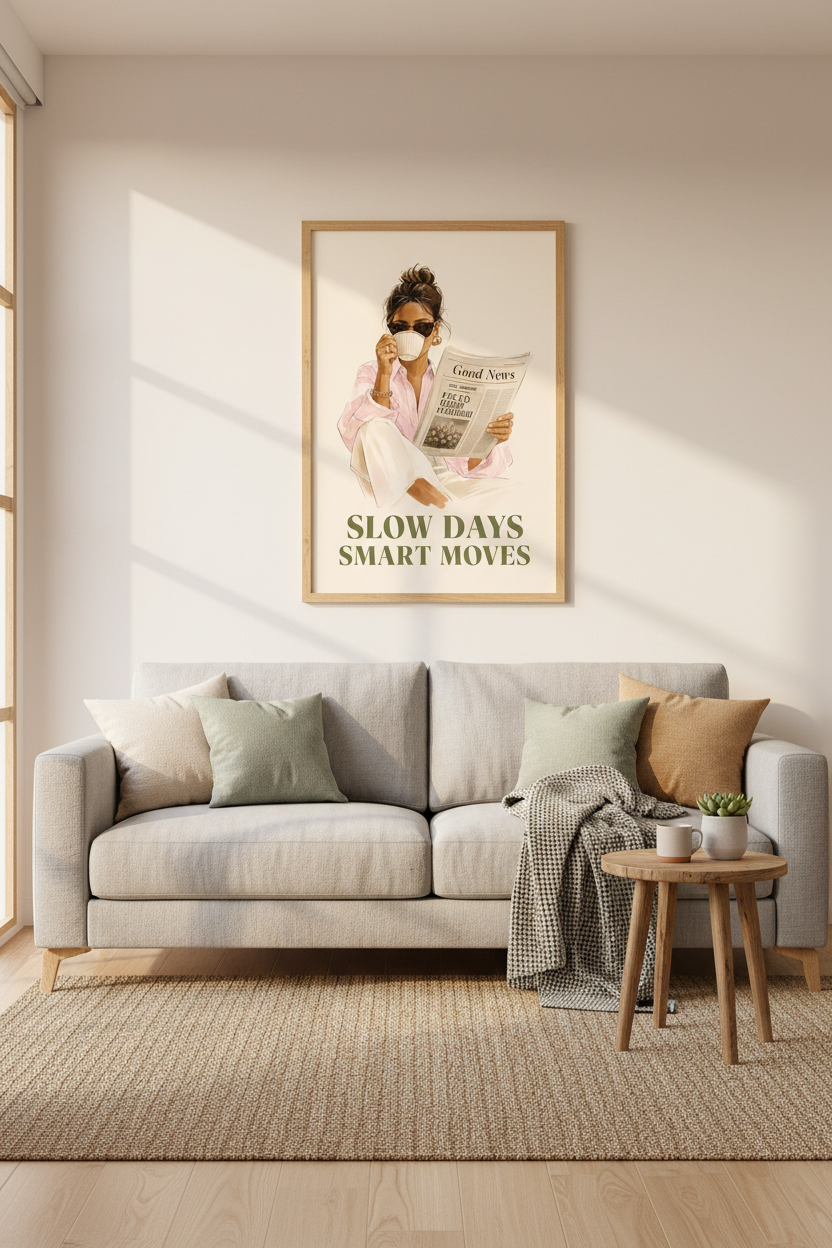 Fashion Illustration Art Print | Chic Coffee &amp; Newspaper Decor | Aesthetic Poster
