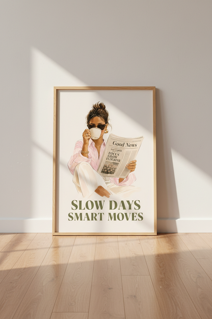 Fashion Illustration Art Print | Chic Coffee &amp; Newspaper Decor | Aesthetic Poster