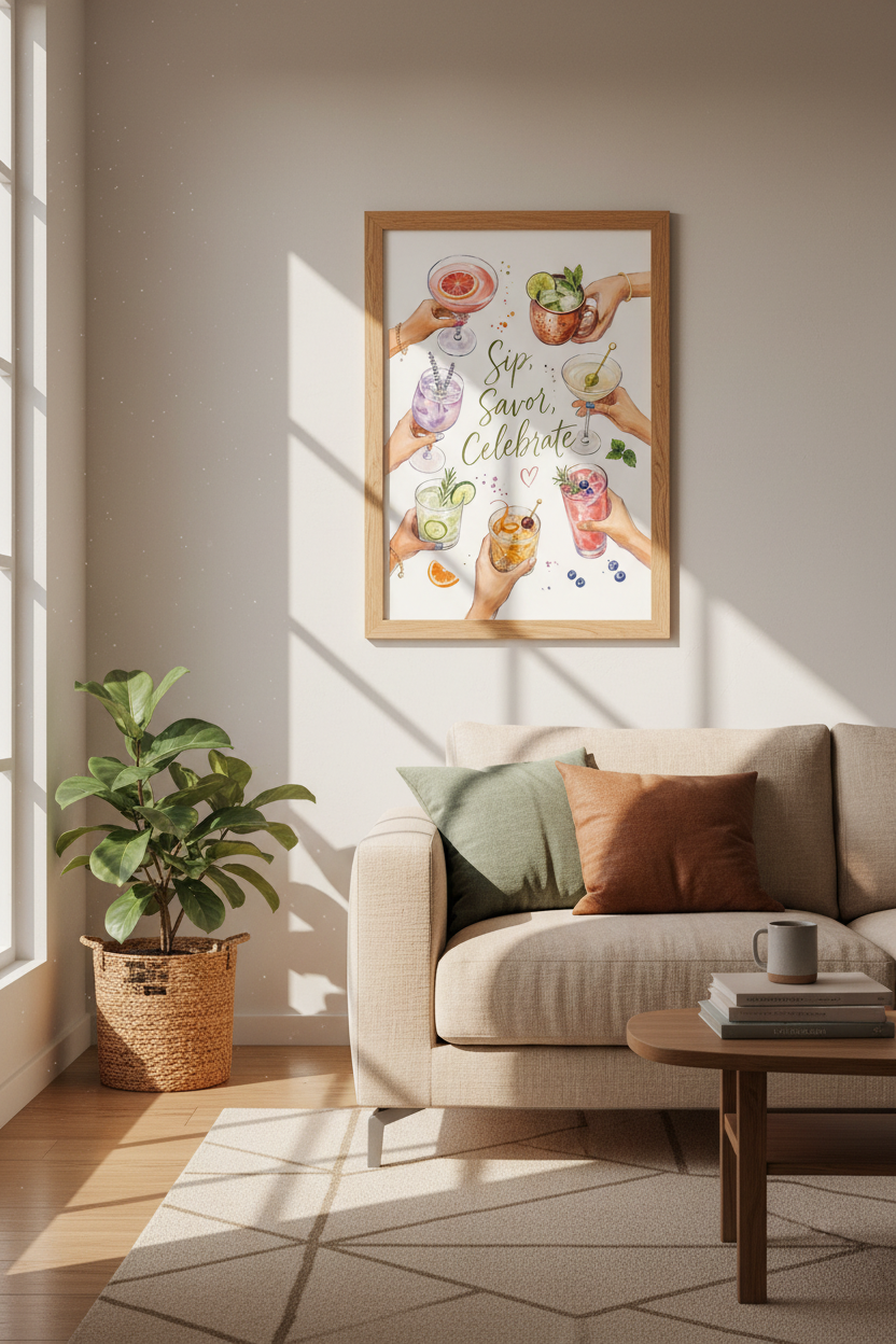 Watercolor Cocktail Wall Art Print | Bar Cart Decor | Modern Kitchen Poster