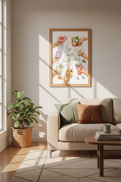 Watercolor Cocktail Wall Art Print | Bar Cart Decor | Modern Kitchen Poster