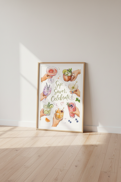 Watercolor Cocktail Wall Art Print | Bar Cart Decor | Modern Kitchen Poster