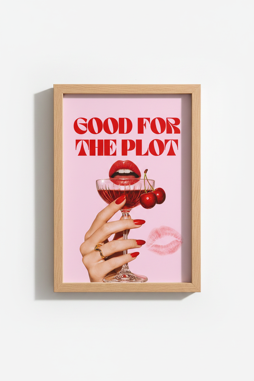 Preppy Cherry Wall Art | Pink Aesthetic Good For The Plot Poster, Dorm Decor