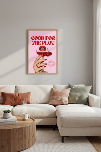 Preppy Cherry Wall Art | Pink Aesthetic Good For The Plot Poster, Dorm Decor