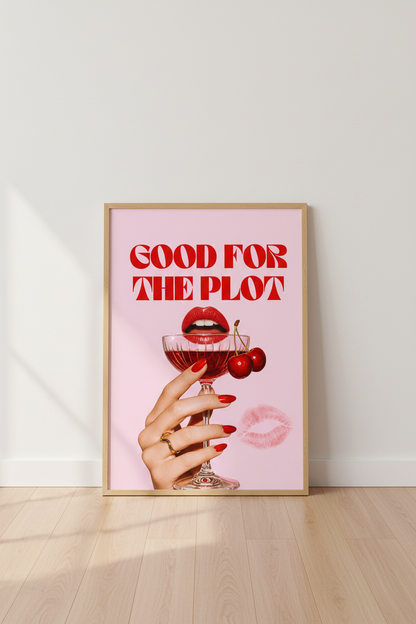 Preppy Cherry Wall Art | Pink Aesthetic Good For The Plot Poster, Dorm Decor