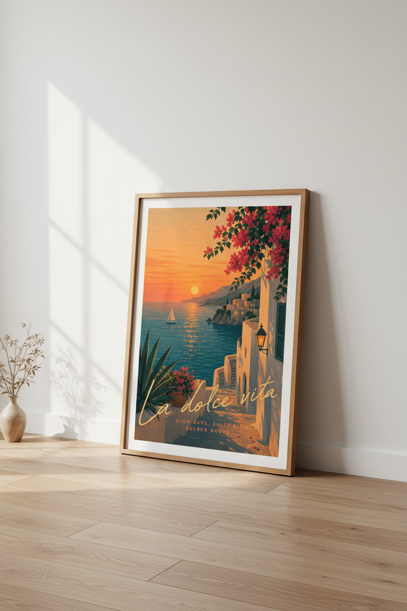 Italian Summer Wall Art Print | Coastal Sunset Poster, Mediterranean Decor