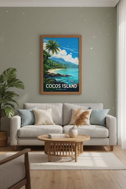Cocos Island Travel Poster | Tropical Beach Wall Art Print | Coastal Home Decor