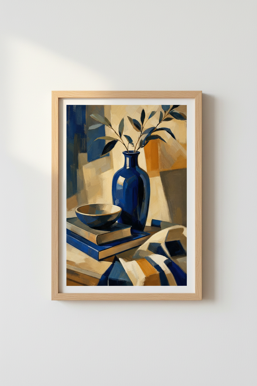 Blue Vase Wall Art | Abstract Still Life, Blues Decor | Living Room Poster