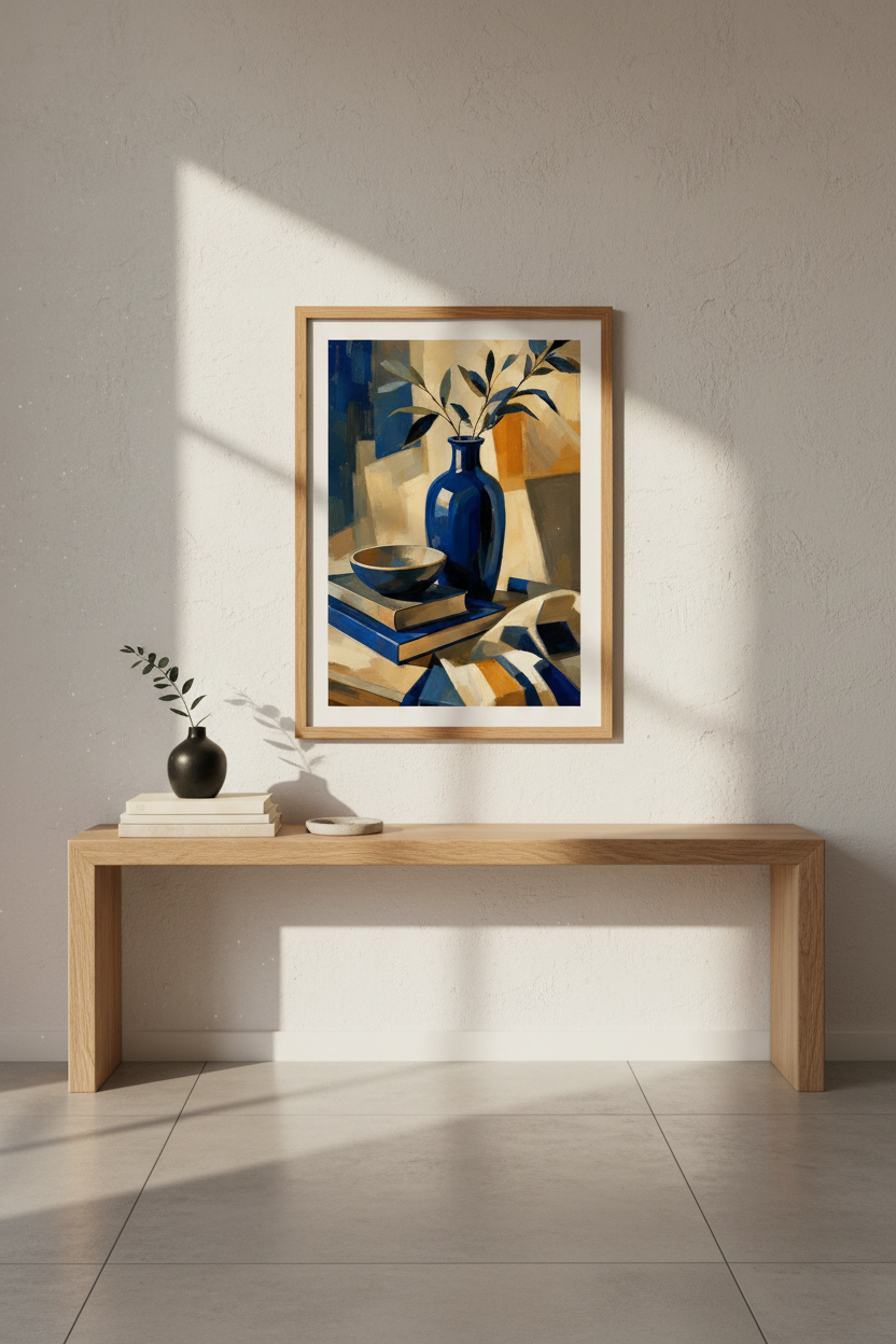 Blue Vase Wall Art | Abstract Still Life, Blues Decor | Living Room Poster