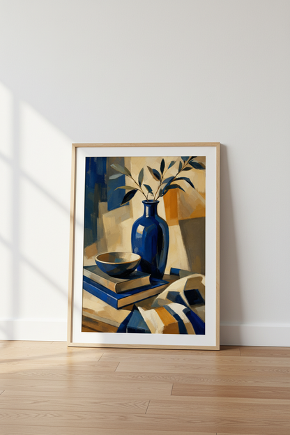 Blue Vase Wall Art | Abstract Still Life, Blues Decor | Living Room Poster