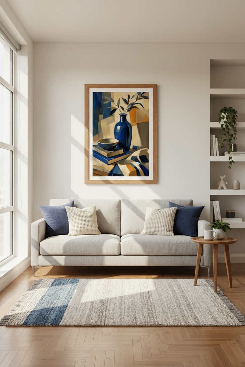 Blue Vase Wall Art | Abstract Still Life, Blues Decor | Living Room Poster