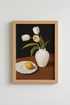 Tulip Wall Art | Oil Painting, White Vase | Living Room Decor Poster