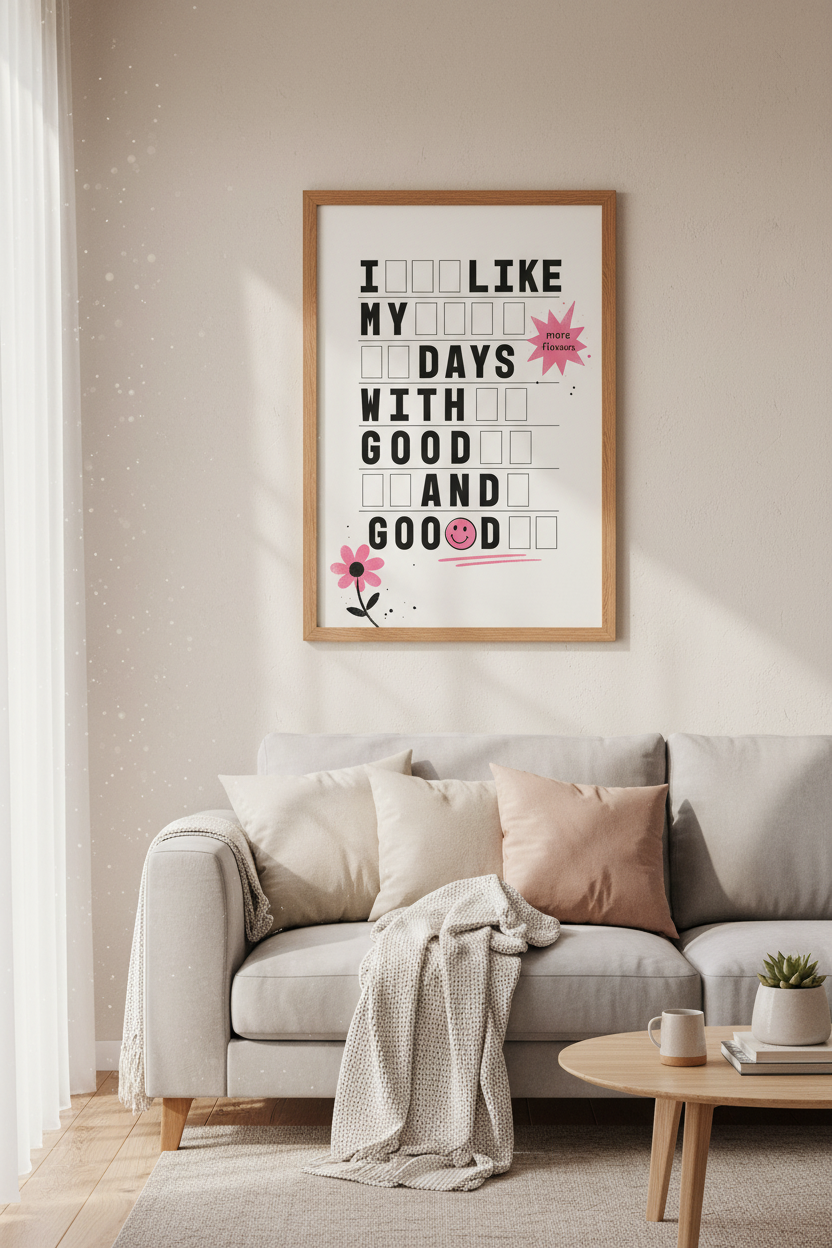 Good Mood Wall Art Print | Pink Kitchen Decor | Modern Typography Poster