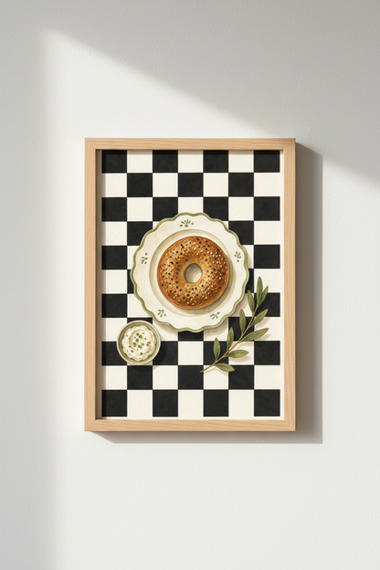 Donut wall art print | Watercolor tones, warm kitchen decor | Cozy poster