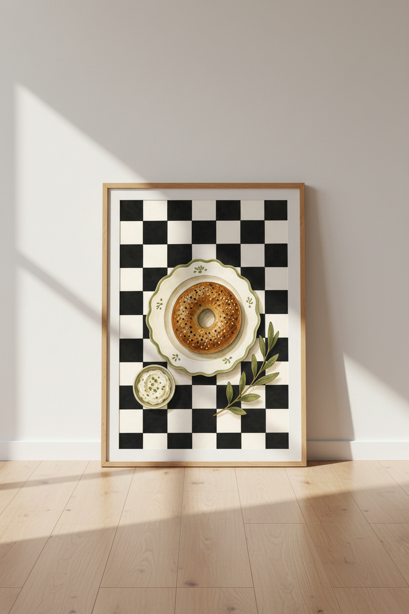 Donut wall art print | Watercolor tones, warm kitchen decor | Cozy poster