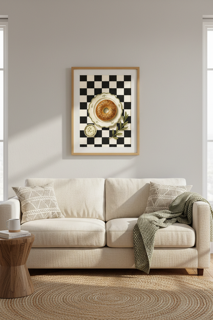 Donut wall art print | Watercolor tones, warm kitchen decor | Cozy poster