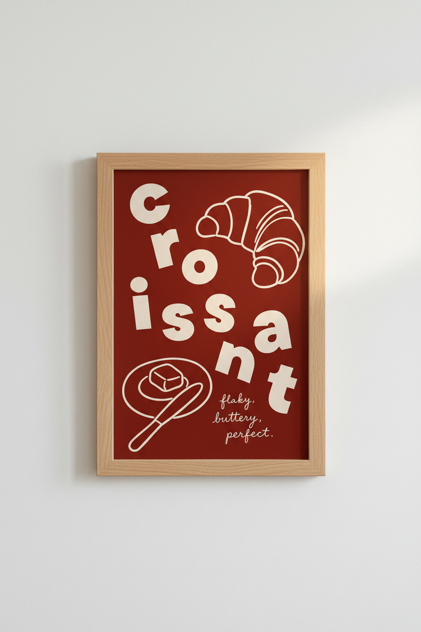 Croissant Foodie Wall Art Print | Kitchen Decor | Retro Bakery Poster