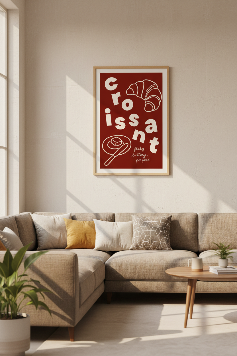 Croissant Foodie Wall Art Print | Kitchen Decor | Retro Bakery Poster