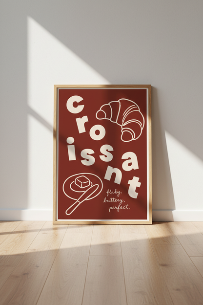 Croissant Foodie Wall Art Print | Kitchen Decor | Retro Bakery Poster