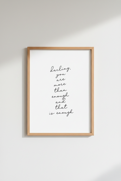 Inspirational Quote Wall Art Print | Minimalist Decor | You Are Enough Poster