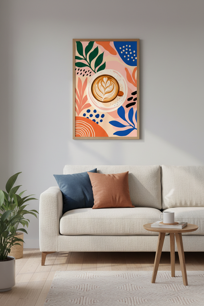 Abstract Coffee Latte Wall Art | Colorful Kitchen Decor | Modern Cafe Poster