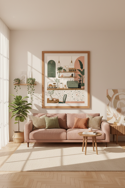 Coffee Shop Wall Art | Sage Green &amp; Terracotta Boho Cafe Print, Kitchen Decor