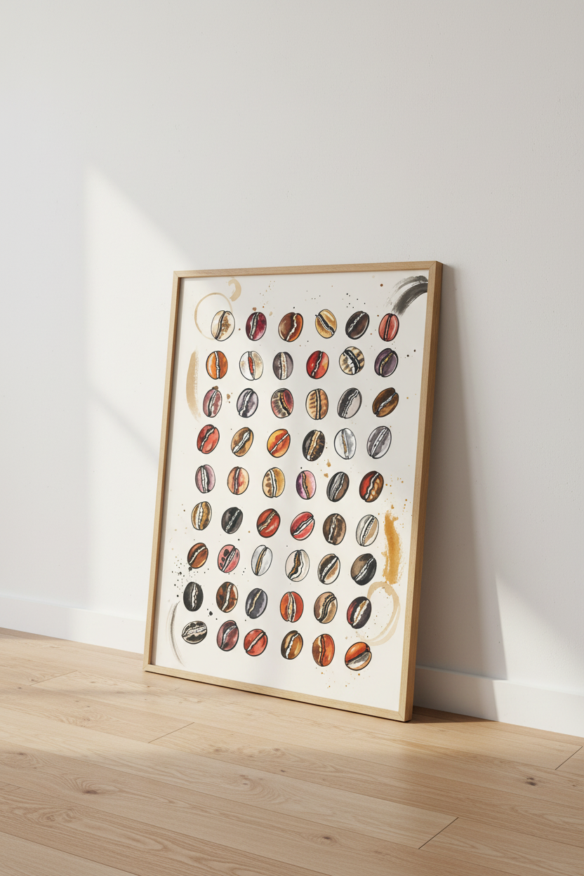 Coffee Bean Watercolor Print | Kitchen Wall Art | Rustic Cafe Poster