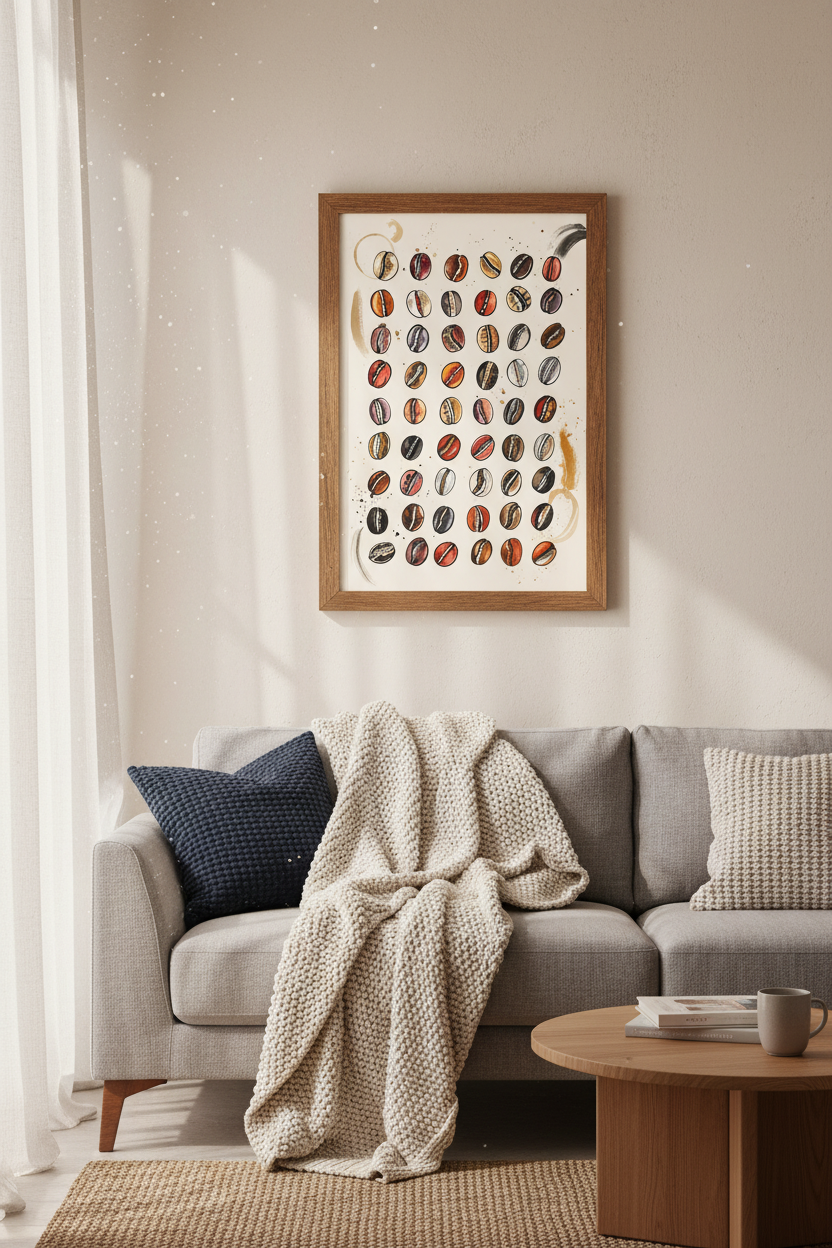 Coffee Bean Watercolor Print | Kitchen Wall Art | Rustic Cafe Poster