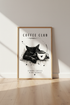 Black Cat Coffee Club Wall Art | Minimalist Ink Sketch Poster, Kitchen Decor