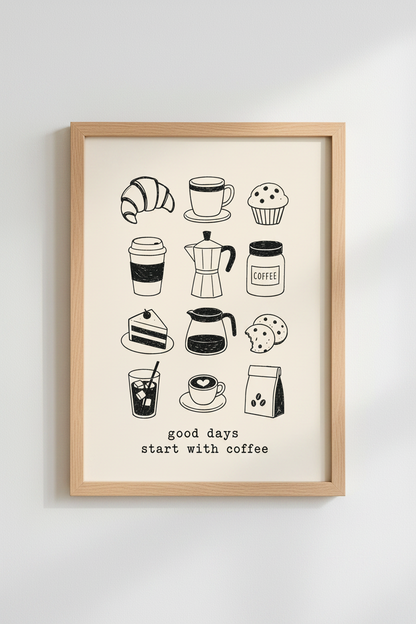 Coffee Bar Wall Art Print | Minimalist Kitchen Decor | Cafe Doodle Poster