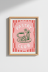Pastry Club | Pink & Red Coffee Croissant Art Print, Kitchen Bakery Decor