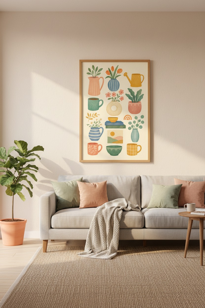 Boho Botanical Still Life Print | Cozy Garden &amp; Home Decor | Pastel Floral Poster