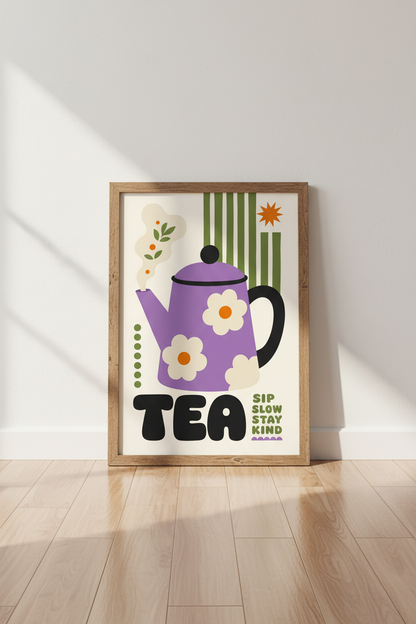 Retro Teapot Tea Wall Art Print | Kitchen Decor | Colorful Aesthetic Poster