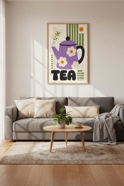 Retro Teapot Tea Wall Art Print | Kitchen Decor | Colorful Aesthetic Poster