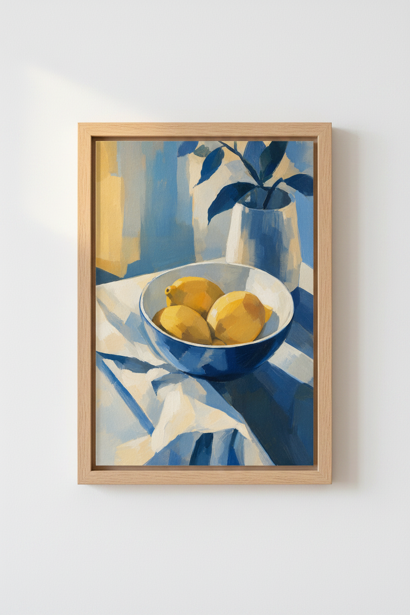 Blue Still Life Print | Abstract Indigo &amp; Mustard Wall Art | Living Room Decor