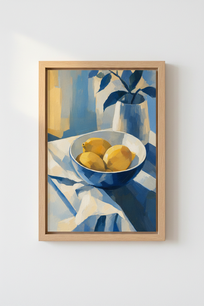 Blue Still Life Print | Abstract Indigo &amp; Mustard Wall Art | Living Room Decor
