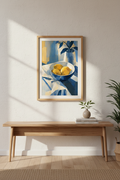 Blue Still Life Print | Abstract Indigo &amp; Mustard Wall Art | Living Room Decor