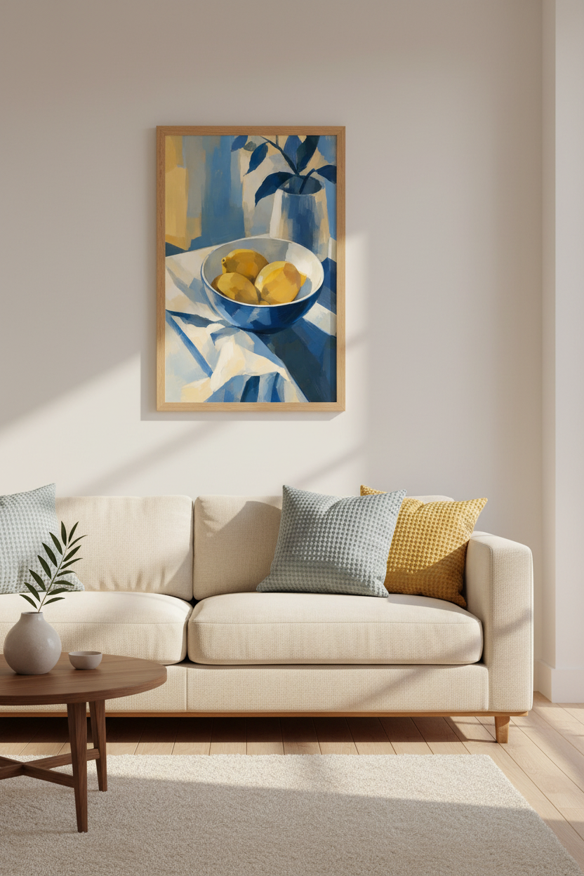 Blue Still Life Print | Abstract Indigo &amp; Mustard Wall Art | Living Room Decor