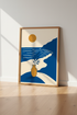 Abstract Coastal Landscape Wall Art Print | Minimalist Beach Poster | Blue & Gold Boho