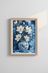 Blue Floral Oil Painting | Chinoiserie Magnolia Poster, Navy Blue Dining Room Decor