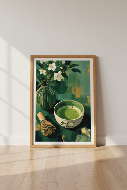 Matcha Green Wall Art Print | Japanese Tea Kitchen Decor | Zen Botanical Poster