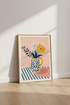 Floral Folk Art Still Life | Yellow & Blue Botanical Print, Bright Kitchen Decor