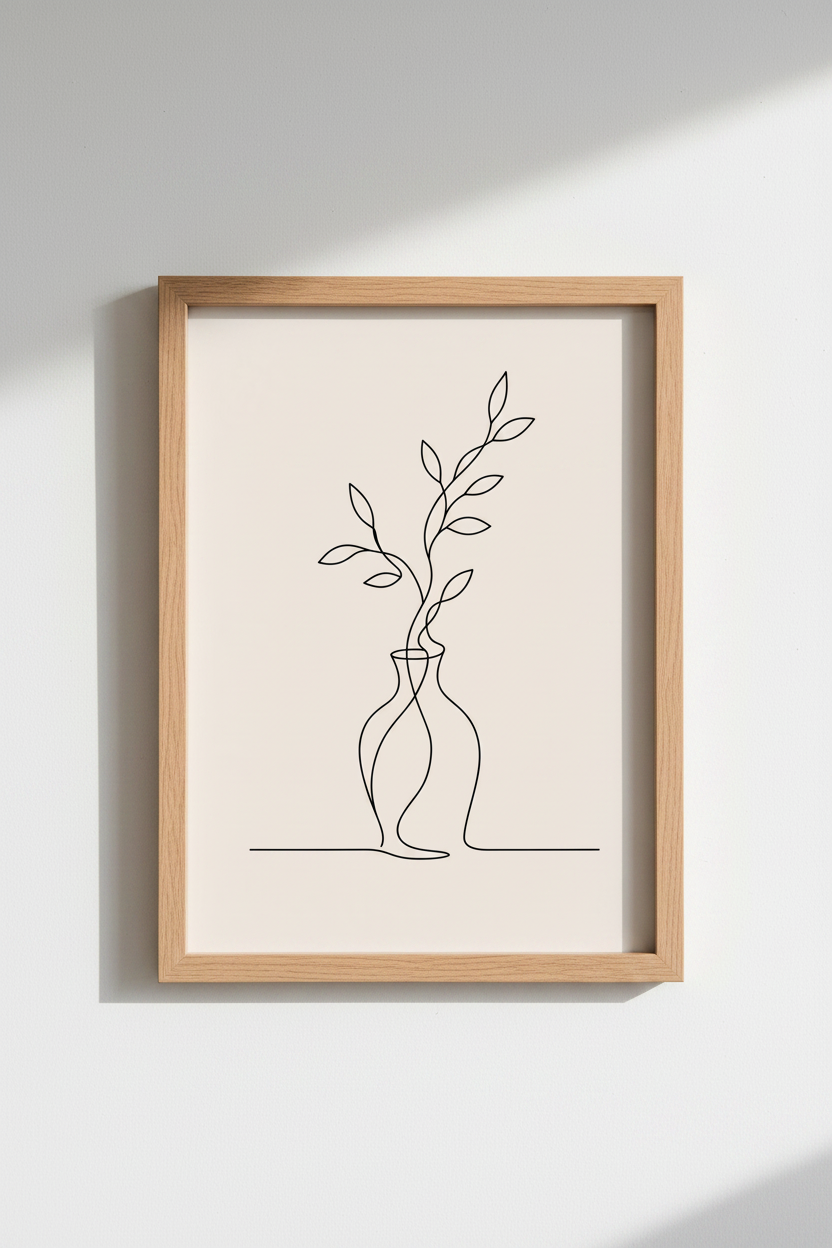 Minimalist Line Art Vase Wall Art Print | Living Room Decor | Monochrome Poster